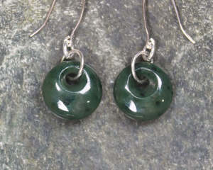 NZ Greenstone XSmall Porowhita Earrings (BM431) Kawakawa Pounamu