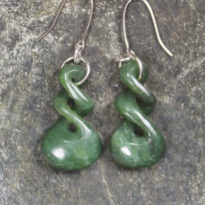 NZ Greenstone Small Twist Earrings (BM128) Hapopo Pounamu