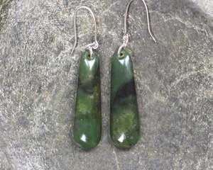 NZ Greenstone Small Roimata Earrings (BM828) Kawakawa Pounamu
