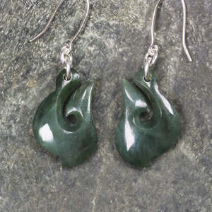NZ Greenstone Matau Earrings (BK159) Kawakawa Pounamu