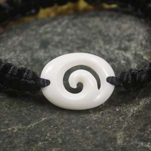 Pounamu Koru Twist: Bone Adjustable Cord Koru Bracelet (BN375)