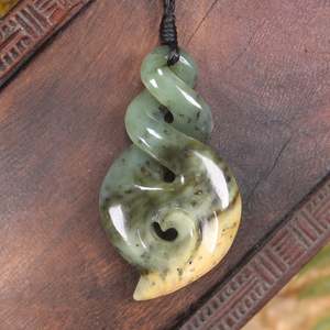 NZ Greenstone Medium Koru Twist Pendant (BP555) Flower Jade Pounamu