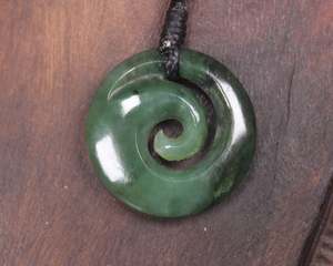 NZ Greenstone Small Koru Pendant (BN242) Kawakawa Pounamu