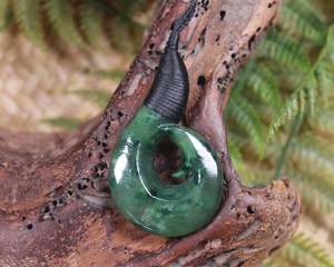 NZ Greenstone Small Hei Matau Pendant (AX822) Kawakawa Pounamu