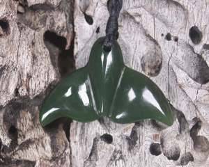 NZ Greenstone Small Whale Tail Pendant (BK679) Kawakawa Pounamu
