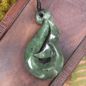 NZ Greenstone Large Whale Tail Pendant (BP082) Hapopo Pounamu