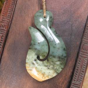 NZ Greenstone Large Hei Matau Pendant (BP474) Flower Jade Pounamu