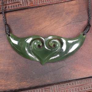 Other Jewellery Designs: NZ Greenstone Medium Kōuma Breastplate with Heart Pendant (BN949) Kawakawa Pounamu