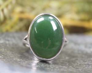 NZ Greenstone Sterling Silver Ring S9 (BM233) Hapopo Pounamu