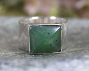 NZ Greenstone Sterling Silver Faceted Ring S11 (AZ727) Hapopo Pounamu