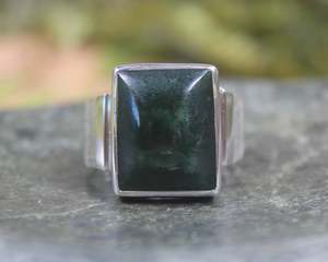 NZ Greenstone Sterling Silver Ring S12 (AZ807) Kawakawa Pounamu