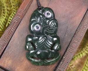 NZ Greenstone Large Hei Tiki Pendant (BM109) Tangiwai Pounamu