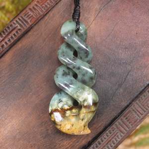 NZ Greenstone Medium Twist Pendant (BP398) Flower Jade Pounamu