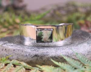 NZ Greenstone Sterling Silver Cuff Bangle (AZ016) Flower Jade Pounamu