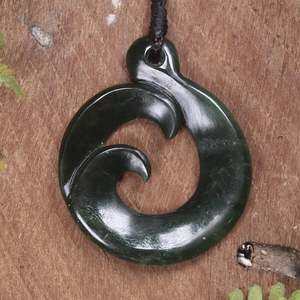 Pendants: NZ Greenstone Medium Koru Pendant (BP327) Kawakawa Pounamu