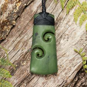 Pendants: NZ Greenstone Medium Toki with Koru Pendant (BN489) Hapopo Pounamu