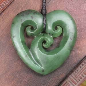 Other Jewellery Designs: NZ Greenstone Medium Koru Heart Pendant (BN842) Hapopo Pounamu