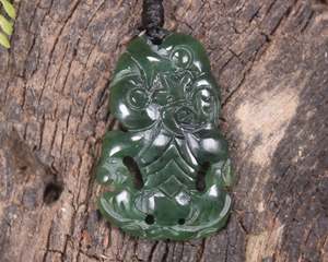 Necklaces: NZ Greenstone Small Hei Tiki Pendant (BK878) Kawakawa Pounamu