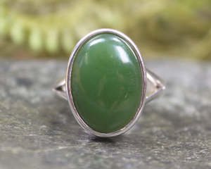 NZ Greenstone Sterling Silver Ring S9 (BM244) Hapopo Pounamu