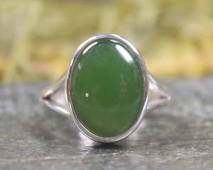 NZ Greenstone Sterling Silver Ring S9 (BM247) Hapopo Pounamu