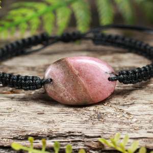 Greenstone Corded Bracelets: NZ Rhodonite Adjustable Cord Bracelet (BN193)