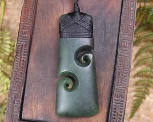 Other: NZ Greenstone Large Toki with Koru Pendant (BH967) Rimu Pounamu