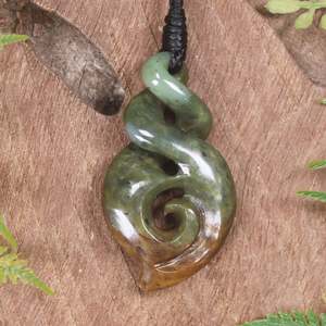 NZ Greenstone Small Koru Twist Pendant (BM957) Flower Jade Pounamu