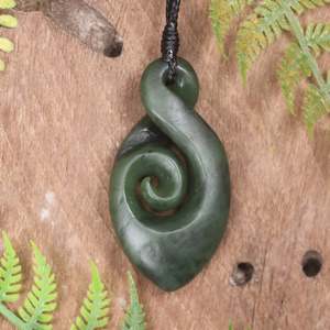 NZ Greenstone Medium Koru Twist Pendant (BW162) Hapopo Pounamu
