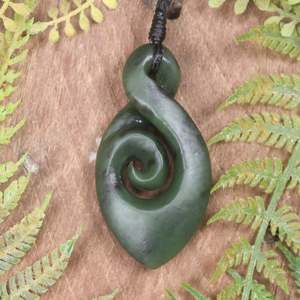 NZ Greenstone Medium Koru Twist Pendant (BW158) Hapopo Pounamu