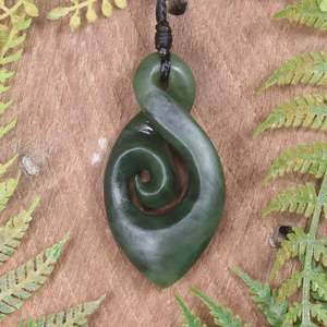 NZ Greenstone Medium Koru Twist Pendant (BW157) Hapopo Pounamu