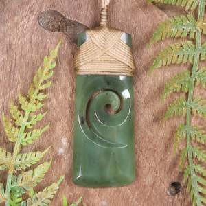 NZ Greenstone Medium Toki with Koru Pendant (BP351) Hapopo Pounamu