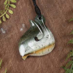 NZ Greenstone Small Hei Matau Pendant (BP466) Flower Jade Pounamu