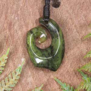 NZ Serpentine Small Hei Matau Pendant (BT448) Douglas Creek Pounamu