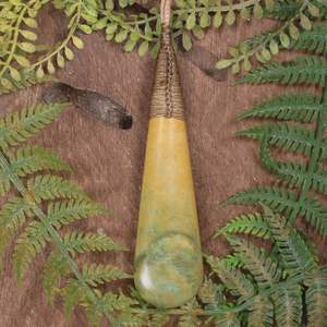NZ Greenstone Large Roimata Pendant (BW277) Flower Jade Pounamu