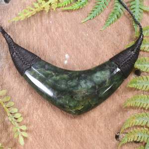NZ Greenstone Large Kōuma Breastplate Pendant (BP880) Kawakawa Pounamu