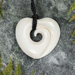 NZ Bone Medium Koru Heart Pendant (BT521)