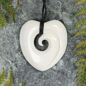 NZ Bone Medium Koru Heart Pendant (BT520)