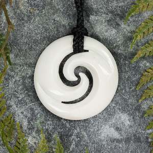 NZ Bone Medium Koru Pendant (BT518)