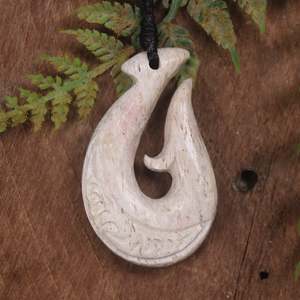 NZ Whale Bone Medium Hei Matau Pendant (BP033) NZ SALE ONLY