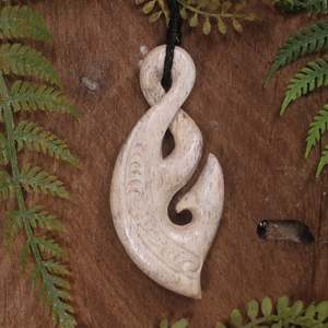 NZ Whale Bone Large Hei Matau with Twist Pendant (BP027) NZ SALE ONLY