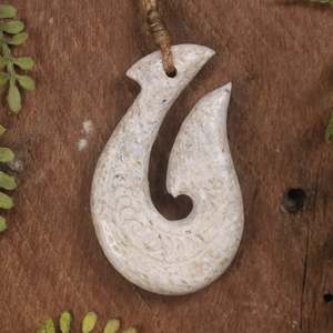NZ Whale Bone Medium Hei Matau Pendant (BP030) NZ SALE ONLY