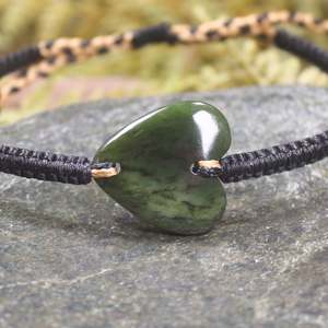 NZ Greenstone Adjustable Cord Heart Bracelet (BP939) Rimu Pounamu