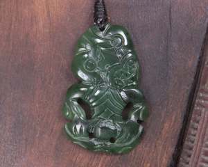 NZ Greenstone Small Hei Tiki Pendant (BK856) Kawakawa Pounamu