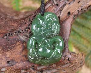 NZ Greenstone Small Hei Tiki Pendant (BH465) Hapopo Pounamu