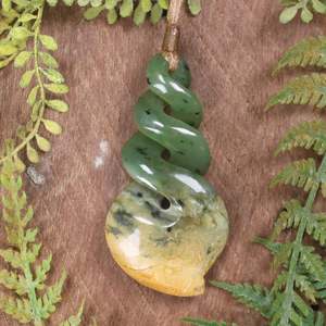 NZ Greenstone Medium Twist Pendant (BM924) Flower Jade Pounamu