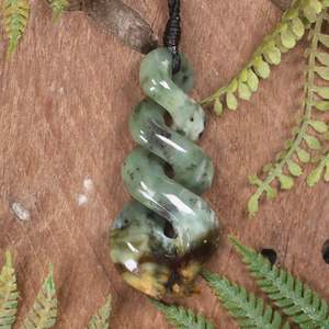 NZ Greenstone Medium Twist Pendant (BP385) Flower Jade Pounamu