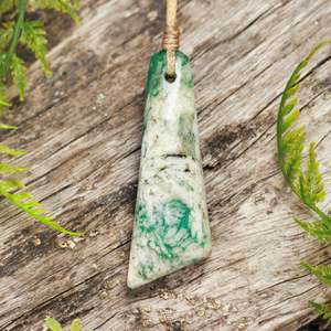 Gemstone Necklace: Quartz and Fuchsite Small Freeform Toki Pendant (BT608)