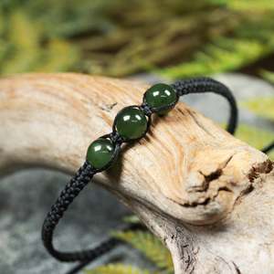 NZ Greenstone Adjustable Beaded Cord Bracelet (BT543) Kawakawa Pounamu