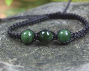NZ Greenstone Adjustable Beaded Cord Bracelet (BB725) Kawakawa Pounamu