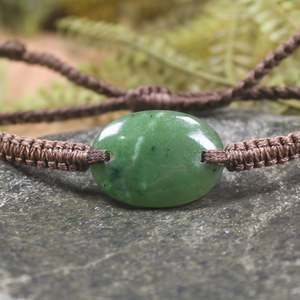 NZ Greenstone Adjustable Cord Bracelet (BP871) Kawakawa Pounamu